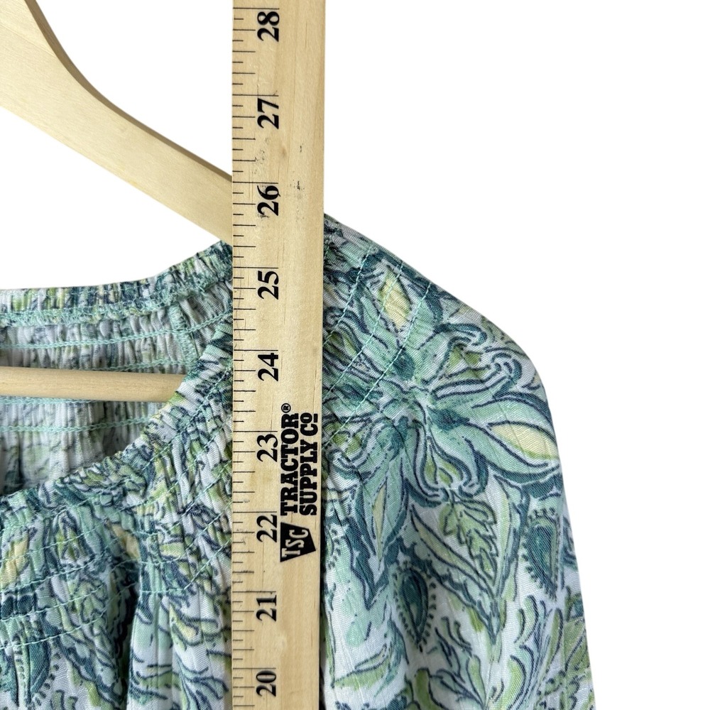 Wonderly Peasant Top Womens Large Green Blue Paisley Boho Cottagecore - Picture 3 of 7